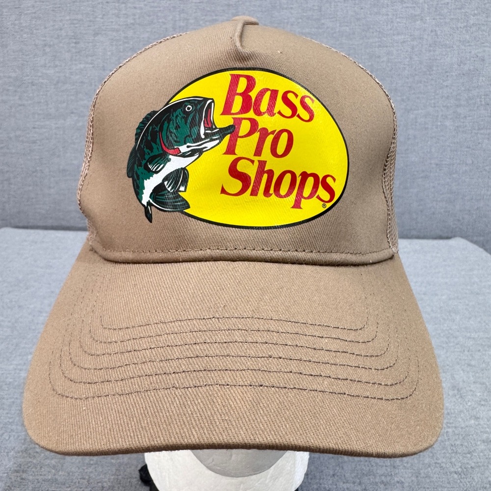 Bass Pro Shops Mens Tan Mesh Trucker Hat Snapback Fishing Logo Cap One Size